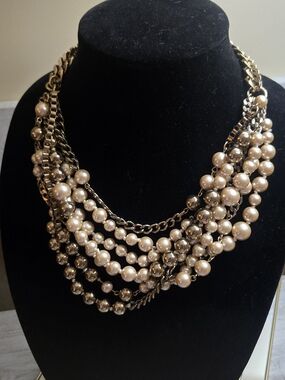 Rare Stella and Dot Gold Multi-Strand Pearl Necklace - Elegant Cream Pearls